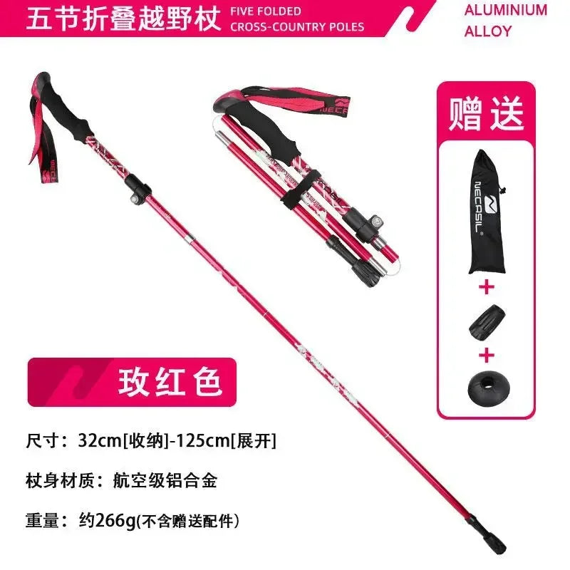 Walking Hiking Stick Ultra-short Trekking Folding Pole Aluminum Alloy Ultralight Portable Camping Equipment For Camping Family