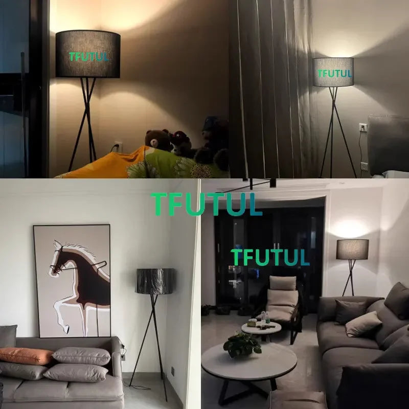 Fabric Led E27 Floor Lamp for Living Room Tripod Design Sofa Side Standing Lamps Bedroom Remote Control Dim Bedside Lights