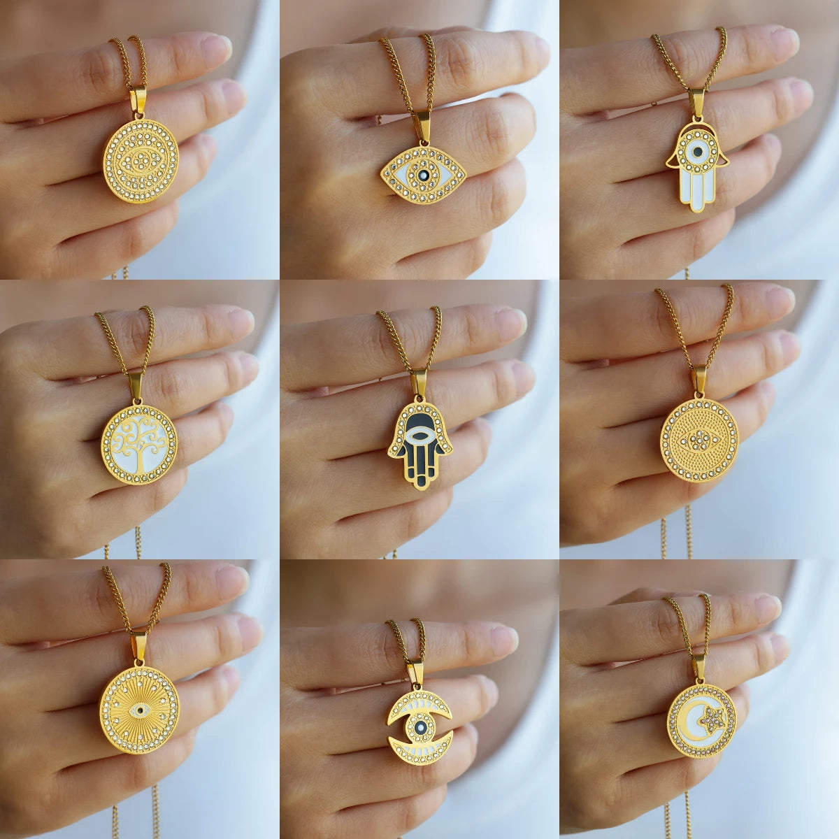 Gold Color Palm Fatima Pendant Necklace For Women Stainless Steel Lucky Turkish Evil Eye Choker Necklaces Aesthetics Jewelry