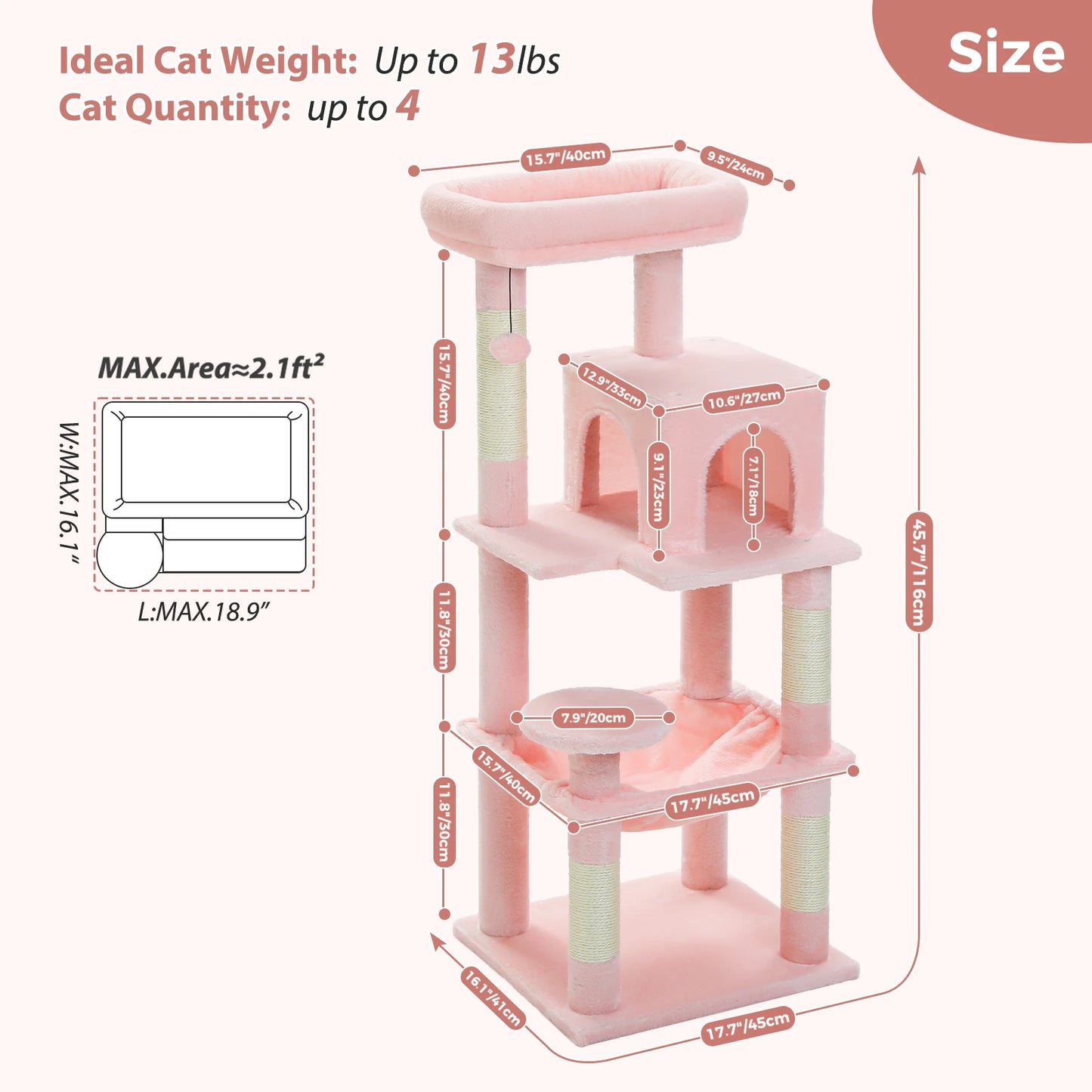 Multi-Level Cat Tree with Hammock Cat Condo Cat Tower for Indoor Cat Scraper Scratching Posts for Cats Kitten House Bed Cat Toys