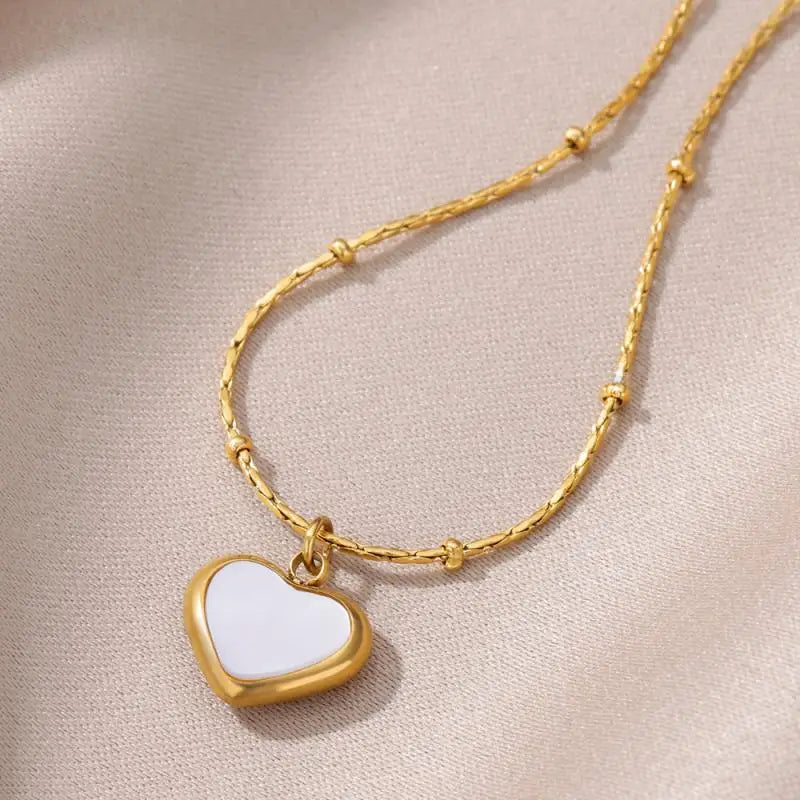 Necklace for Women Stainless Steel Heart Pendant Bead Chain Necklaces Gold Color Choker Trendy Waterproof Jewelry Accessories