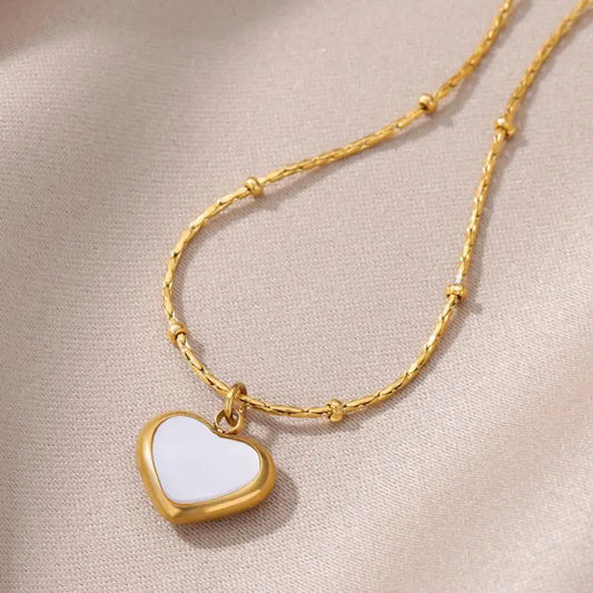Necklace for Women Stainless Steel Heart Pendant Bead Chain Necklaces Gold Color Choker Trendy Waterproof Jewelry Accessories
