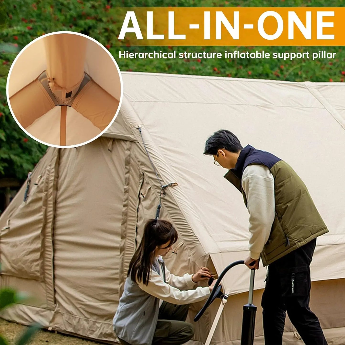 Pump, Glamping Tents, Easy Setup 4 Season Waterproof Windproof Outdoor Blow Up Tent, Luxury Cabin Tent with Mesh Windows & Doors