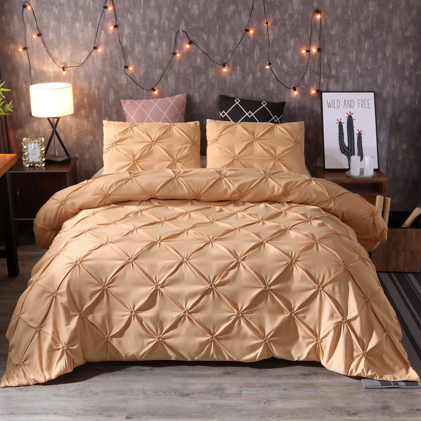 100% Egyptian Cotton Pinch Pleated Textured 3 Piece Duvet Cover with Zipper Closure & Corner Ties Bedding Set with Pillowcase