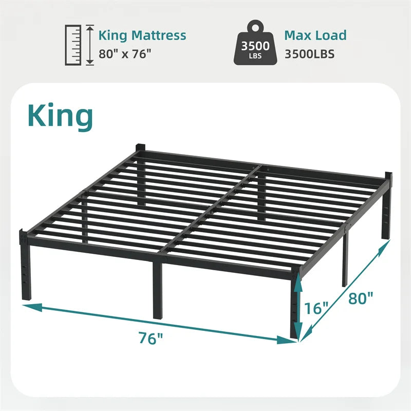 Metal Classic Iron Bed Frame Mattress Under Bed Storage No Box Spring Needed Singe Full Queen King Size Sturdy Steel Slat Suppor