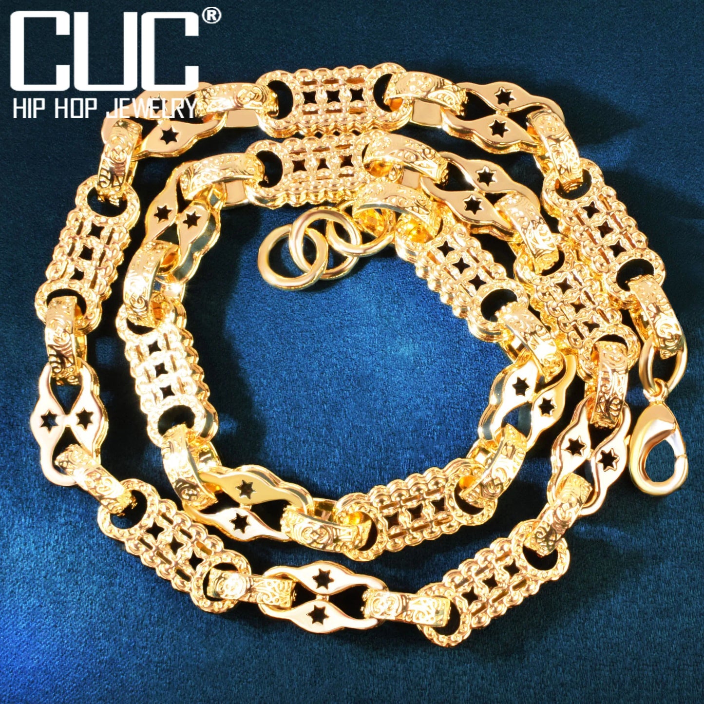 CUC Gold Color Men's Necklace 10mm 18K Plated Copper Cuban Link Fashion Hip Hop Punk Jewelry  For Gift