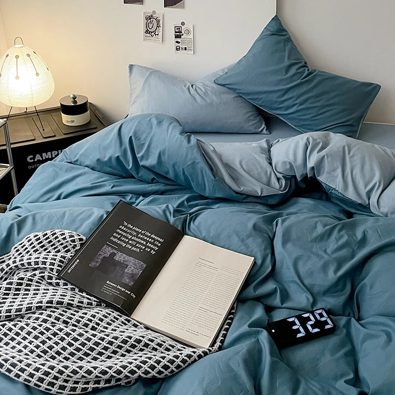 Simple Blue Solid Color Bedding Set Soft Brushed Duvet Covers Pillowcase for Girls Boys Twin Queen King Fashion Comforter Cover