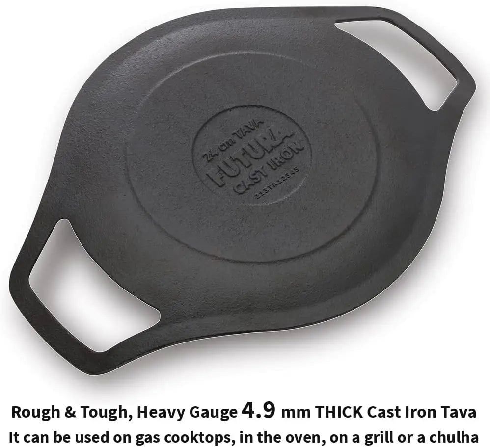 HAWKINS Futura 24 cm Cast Iron Tava, Cast Iron Tawa for Roti, Cast Iron Cookware for Kitchen, Black (CIT24)