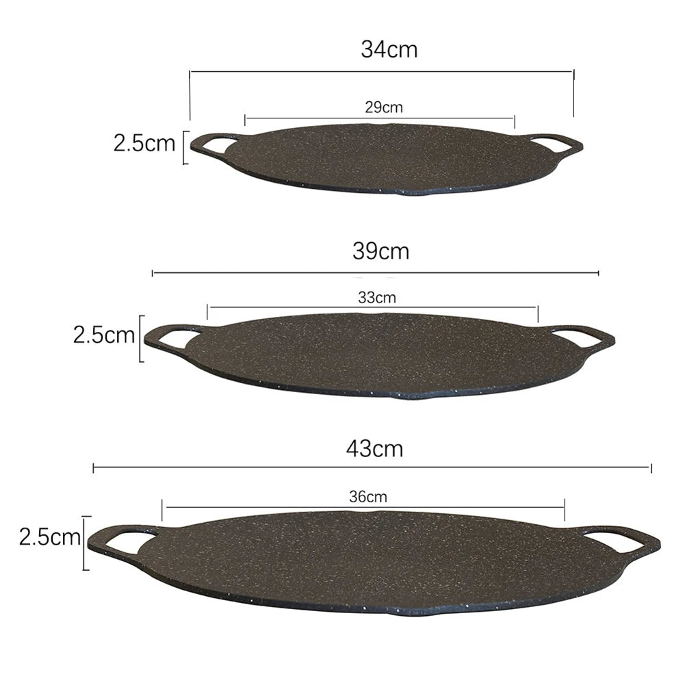 Grilling Pan Non-stick Frying Pan Flat Pancake Griddle Stone Cooker BBQ Grill Baking Pan for Outdoor Camping Barbecue Bakeware