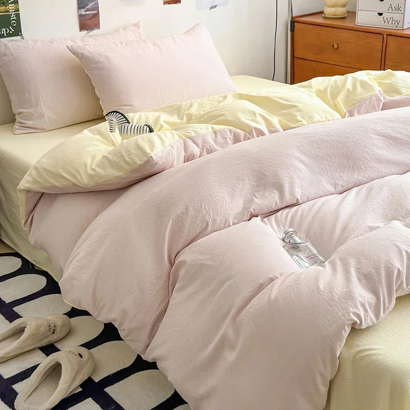 New Duvet Cover Super Soft Pure Color Wash Quilt Cover 4-piece Bedding Set 3-piece Dormitory 180x220 200x230 Skin-friendly