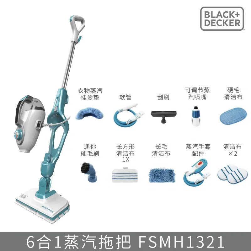 Black & Decker Steam Mop Electric Multi-functional High Temperature Non-wireless Cleaner Home 6 In 1
