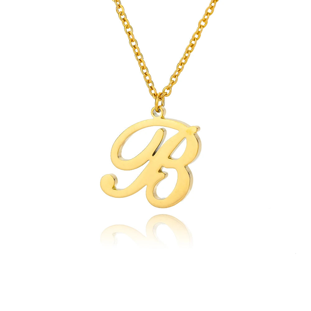 Gold Color Alphabet Letter Pendants Necklace For Women Stainless Steel Initial Letter Jewelry Initial Chain Choker Collares Femm