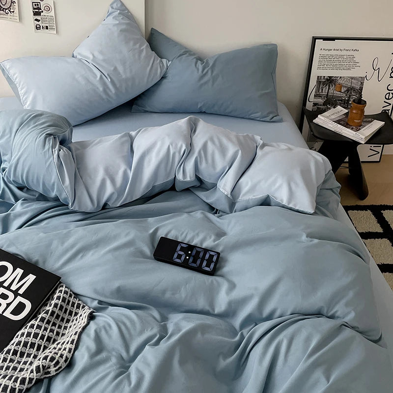 Simple Blue Solid Color Bedding Set Soft Brushed Duvet Covers Pillowcase for Girls Boys Twin Queen King Fashion Comforter Cover