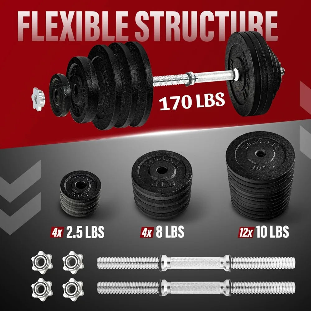 Adjustable Dumbbell Set with Weight Plates, Star Lock Collars/Connector, 40lbs to 200lbs Adjustable Weight Plates Set