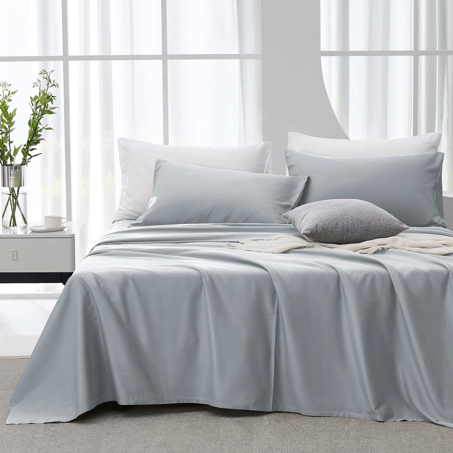JELLYMONI Lyocell Cotton Sheet Set - 4 Pieces Ultra Soft Bed Sheets, Breathable and Moisture-Wicking Eucalyptus Bedding Set with