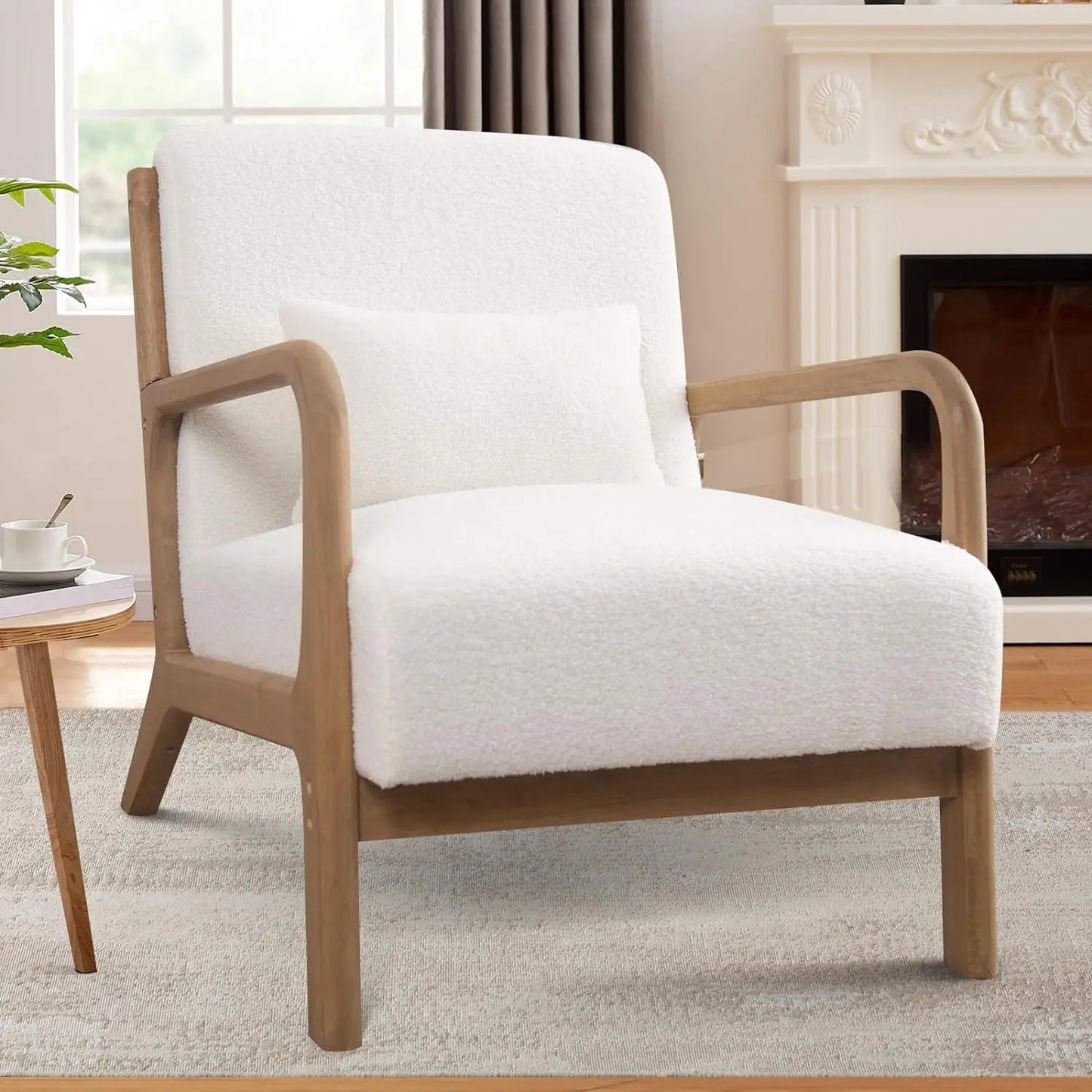 Mid Century Modern Accent Chairs Set of 2, Single Fabric Lounge Reading Armchair with Solid Wood Frame,Easy Assembly Arm Chairs