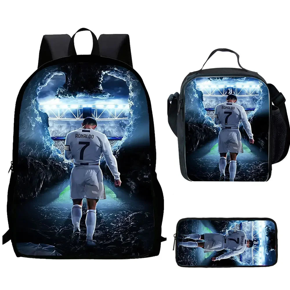 Cartoon C-CR7 Football-Stars Child School Backpack With Lunch Bags Pencil Bags School Bags for Boys Girls Best Gift