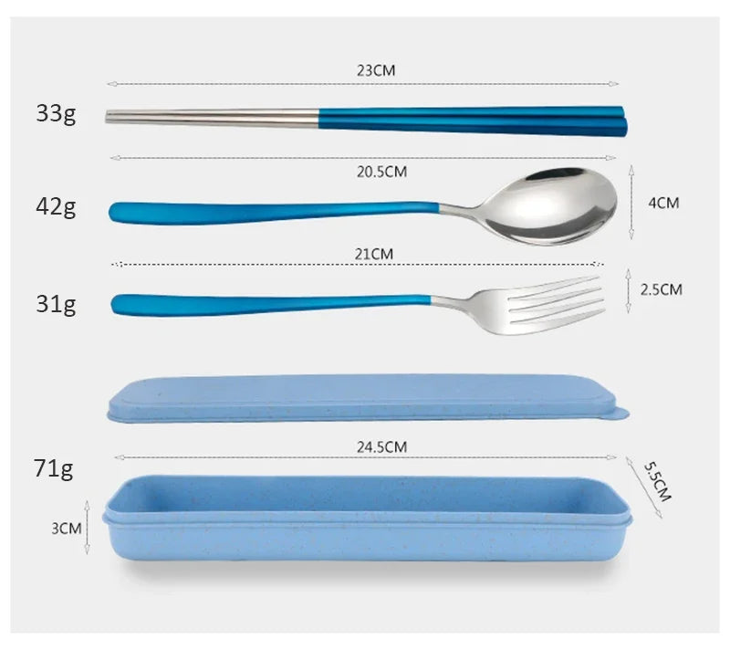 3-Piece Portable Flatware Set, Chopsticks, Fork and Spoon with Travel Case Cutlery Set For Home Office Camping Bento Box