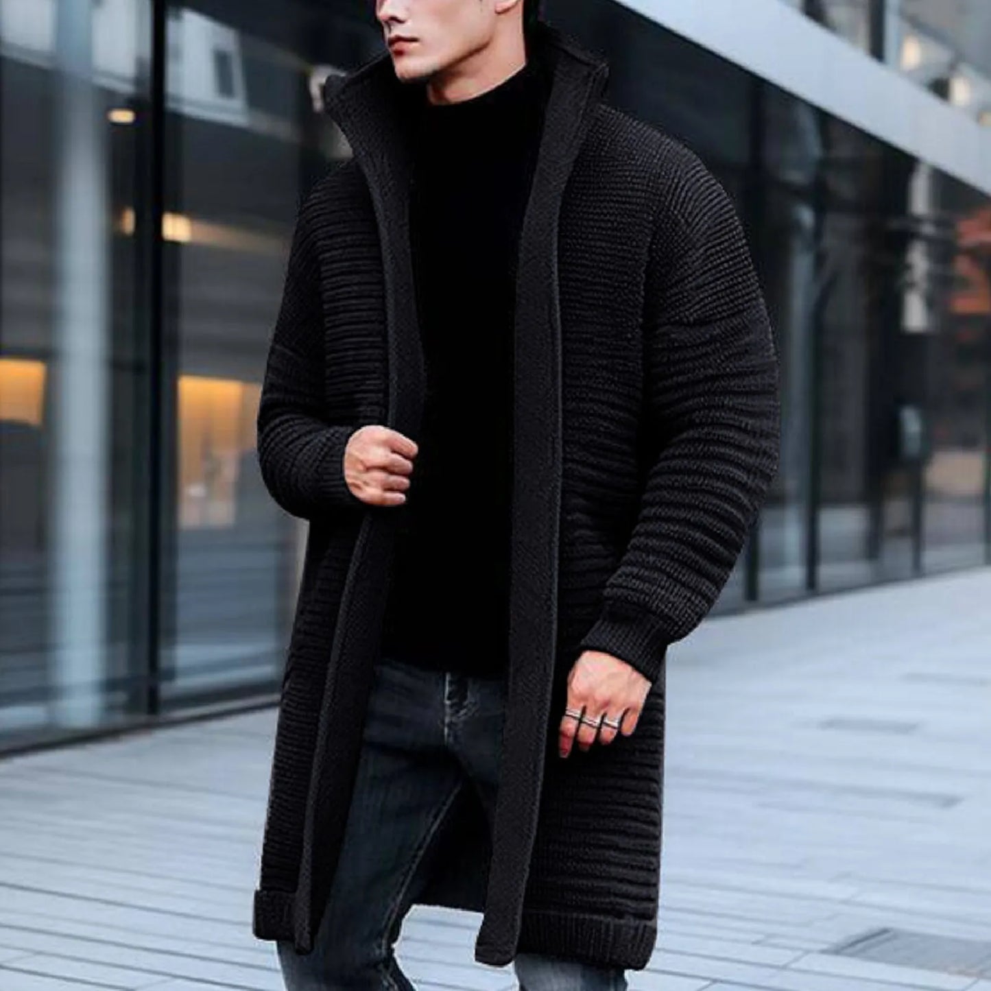 Cardigan Sweaters For Men Big And Tall Long Length Sweater Coat Autumn And Winter Lapel Solid Color Jackets Knitted Erkek Kazak