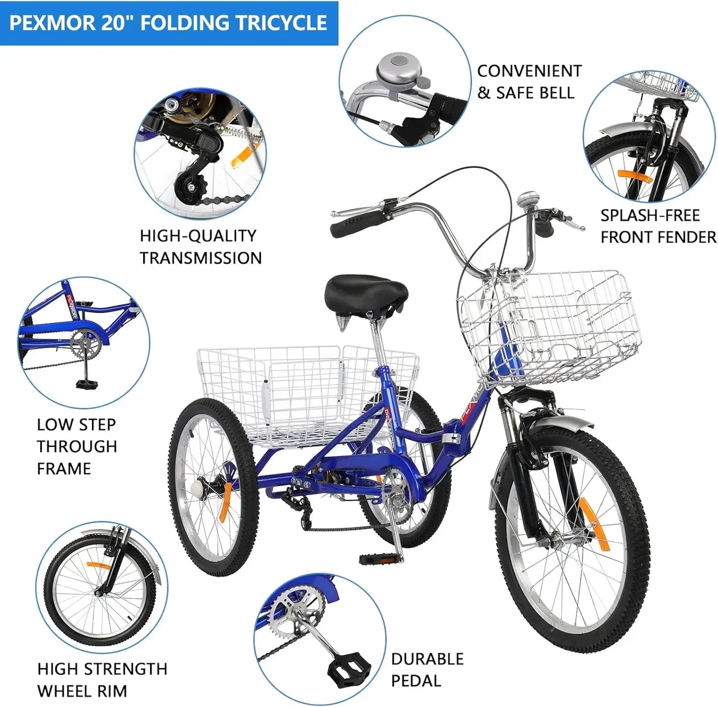 Adult Folding Tricycle, 20 Inch 3 Wheel Bikes Tricycle for Adults Single Speed, Foldable Adult Trike for Women/Men/Seniors, Thre