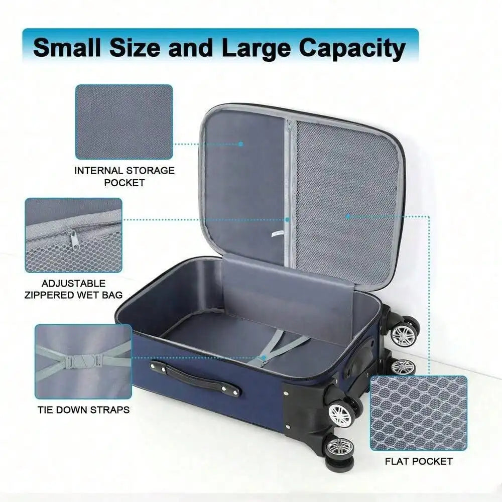 2 Piece Set Travel Luggage Lightweight Carry On Softside Suitcase Trolley 20"28"