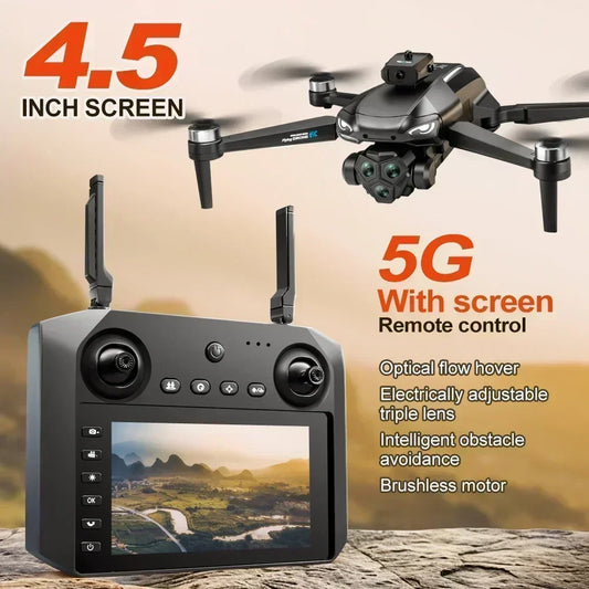 M33MAX RC Drone 4K Professinal with Wide Angle Triple HD Camera Foldable RC Helicopter Brushless Motor WIFI FPV Screen Drone Toy
