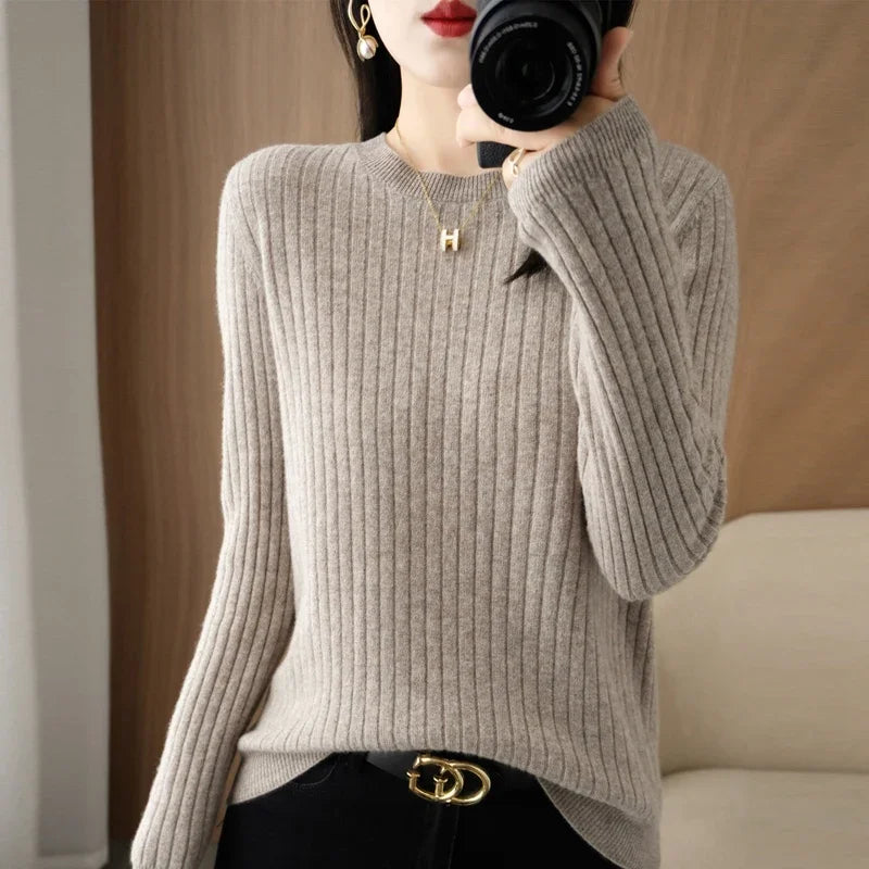 women Sweaters Autumn Winter Long Sleeve Pullovers O-neck Stripe Warm Pullover Korean Fashion Bottoming Shirts Loose Jumper