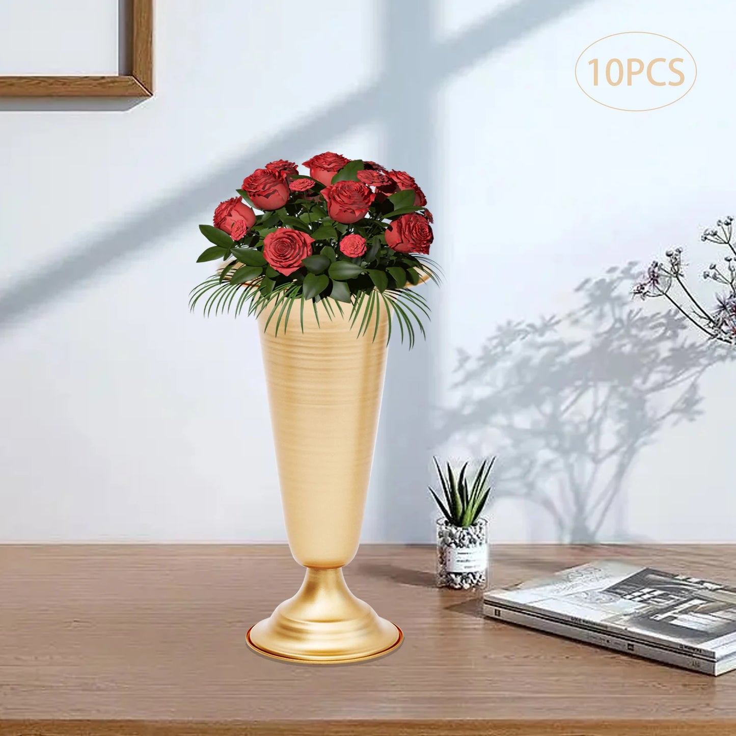10 Pcs 9.8"  Metal Trumpet Vase Elegant Wedding Centerpieces Vase for Wedding Party Artificial Flower Arrangements Decoration