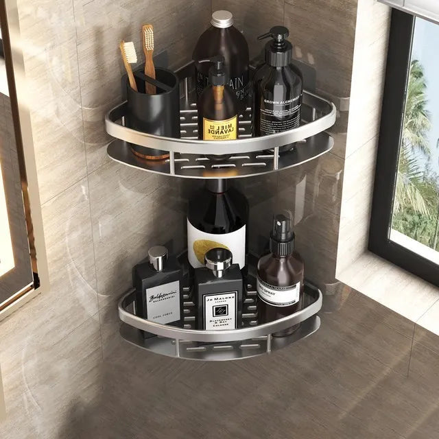 Luxury Bathroom Shelves Without Drilling Rustproof Aluminum Shower Wall Shelf Shampoo Towel Holder Bathroom Organizer Accessorie