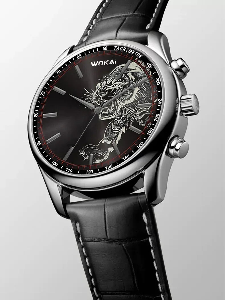 2024 New Fashion Tiger Watch WOKAI Men Wristwatches Casual Leather Band Quartz Watches Men Cheap Price Dropshipping Montre Homme