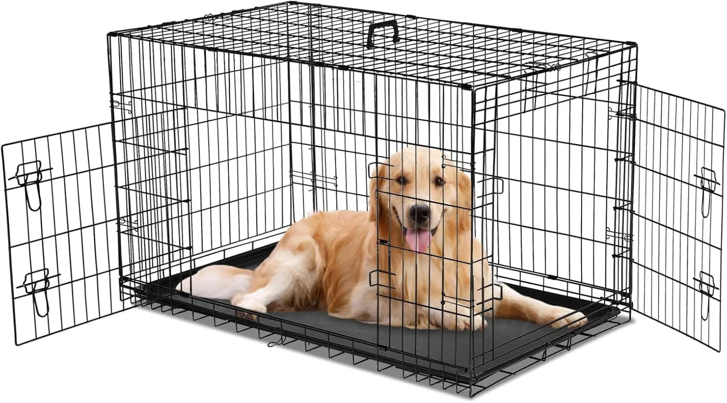 Dog Crate, 30 Inch Medium Wire Kennel with Divider Panel, Metal Cages with Double Door, Leak-Proof Pan Tray, Folding Portable