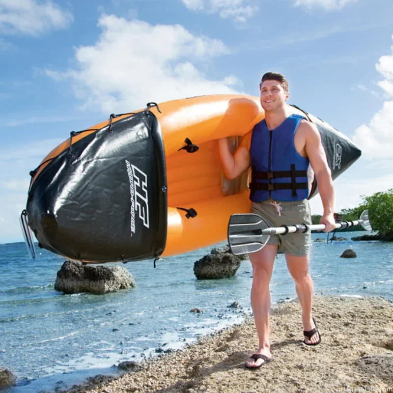 Inflatable Kayak Fishing Boat Portable Water Sport With Paddle Pump And Bag For 2 Persons Size 321X88cm Orange  New