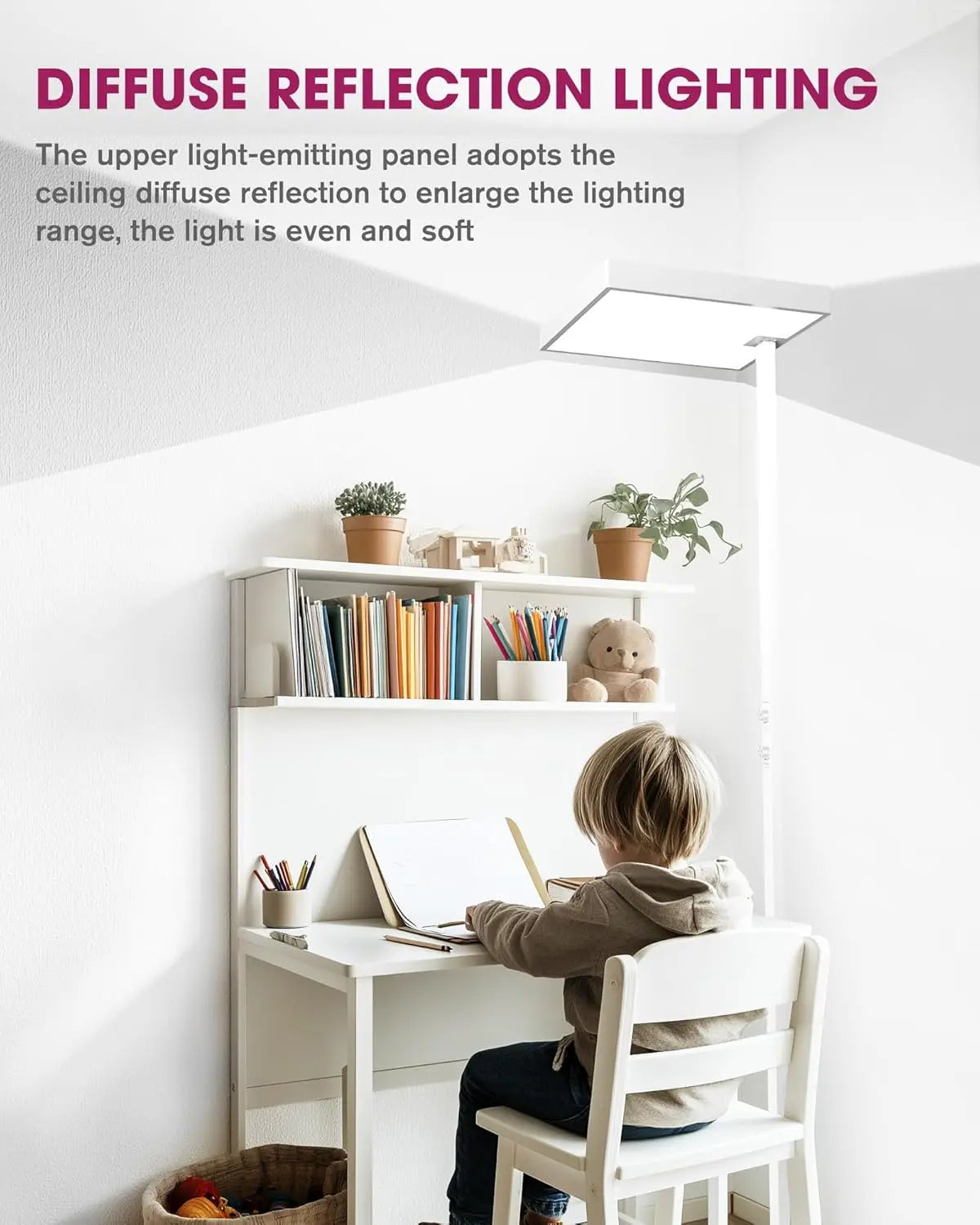 Emitever Led Floor Lamp, 60W Full-Spectrum Eye-Care Standing Light, 72.8” Dimmable Reading Lamp For Study Rooms, Living Rooms,