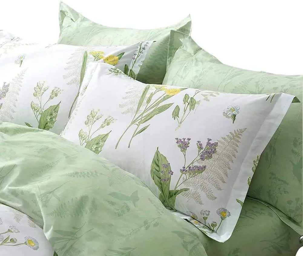 Floral Duvet Cover Queen 100% Cotton Blue Green Farmhouse Bedding Super Soft Reversible Striped Country Bed Purple Hydrangea