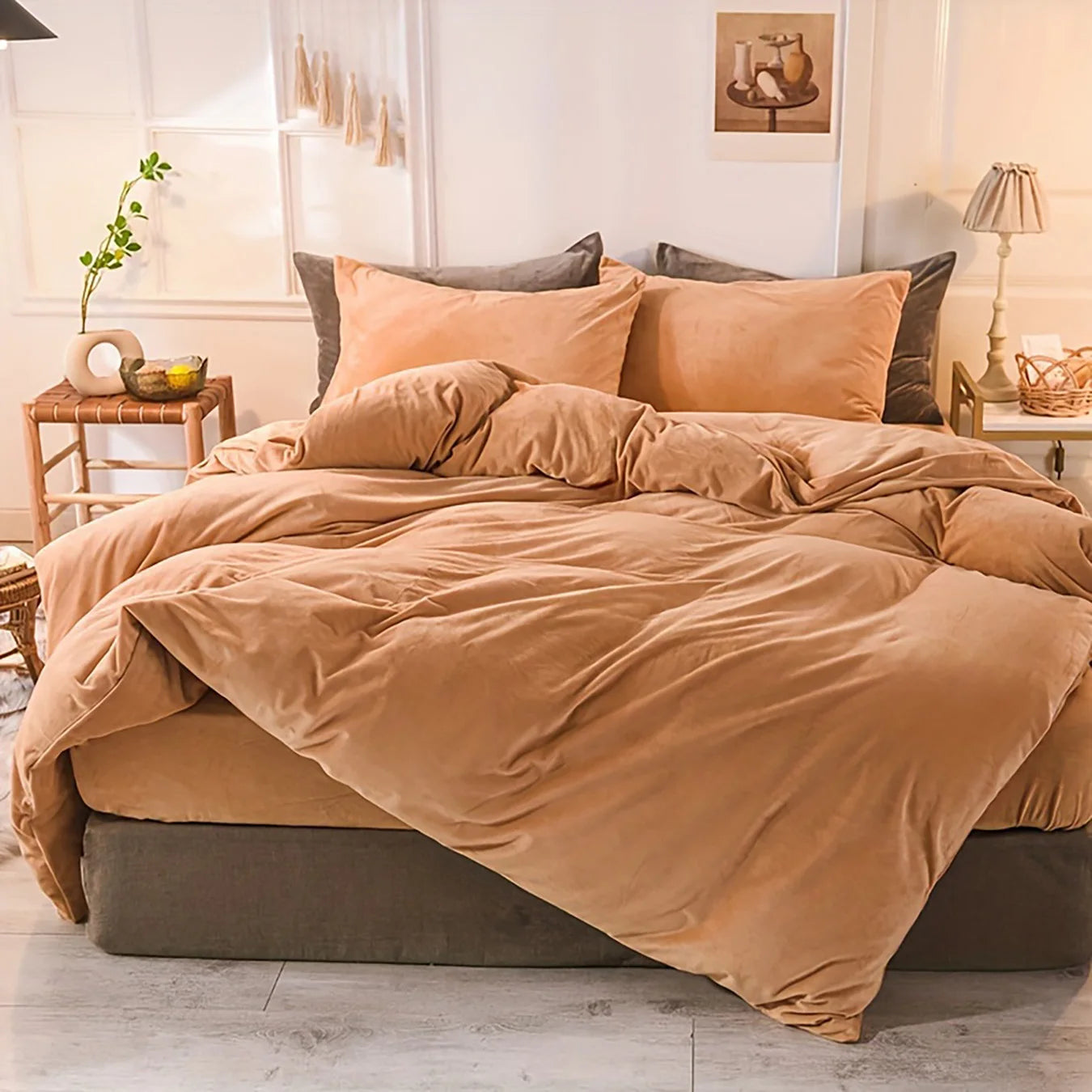 3pcs Velvet Duvet Cover Set - Soft, Warm, Skin-Friendly Solid Color Autumn and Winter Bedding for Bedroom, Guest Room with 1 Duv