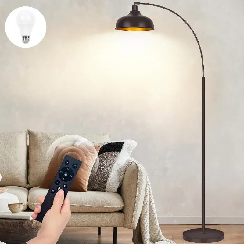Arch Floor Lamps with Remote - Dimmable Floor Lamp 70”, Black Tall Lamp with 360° Adjustable Hanging Metal Shade, Arc Lamps