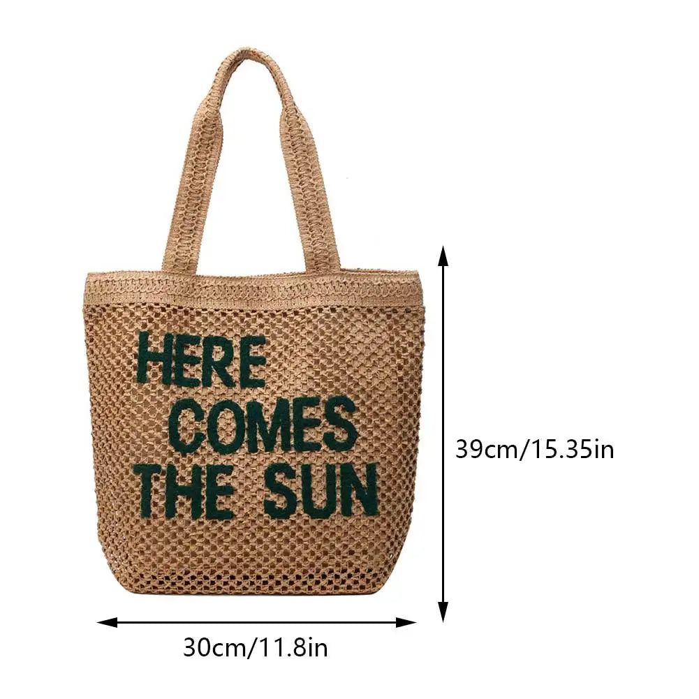 Fashion Hollow Out Straw Weaving Handbag Hand-Woven Beach Shoulder Bag Summer Large Capacity Tote Bag Women Crochet Underarm Bag