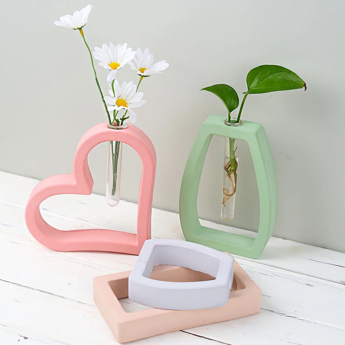 DIY Nordic Style Vase Mould Plaster Concrete Hydroponic Test Tube Flower Arrangement Ornaments 3D Craft Flowerpot Silicone Molds