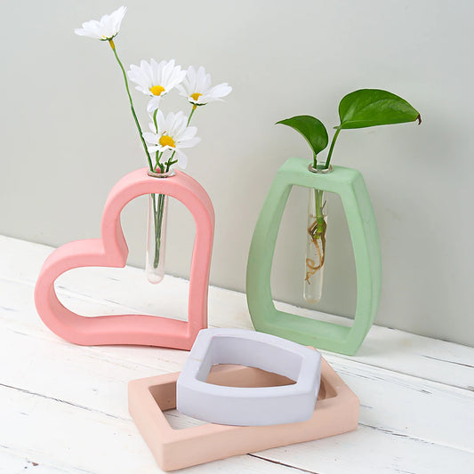 DIY Nordic Style Vase Mould Plaster Concrete Hydroponic Test Tube Flower Arrangement Ornaments 3D Craft Flowerpot Silicone Molds