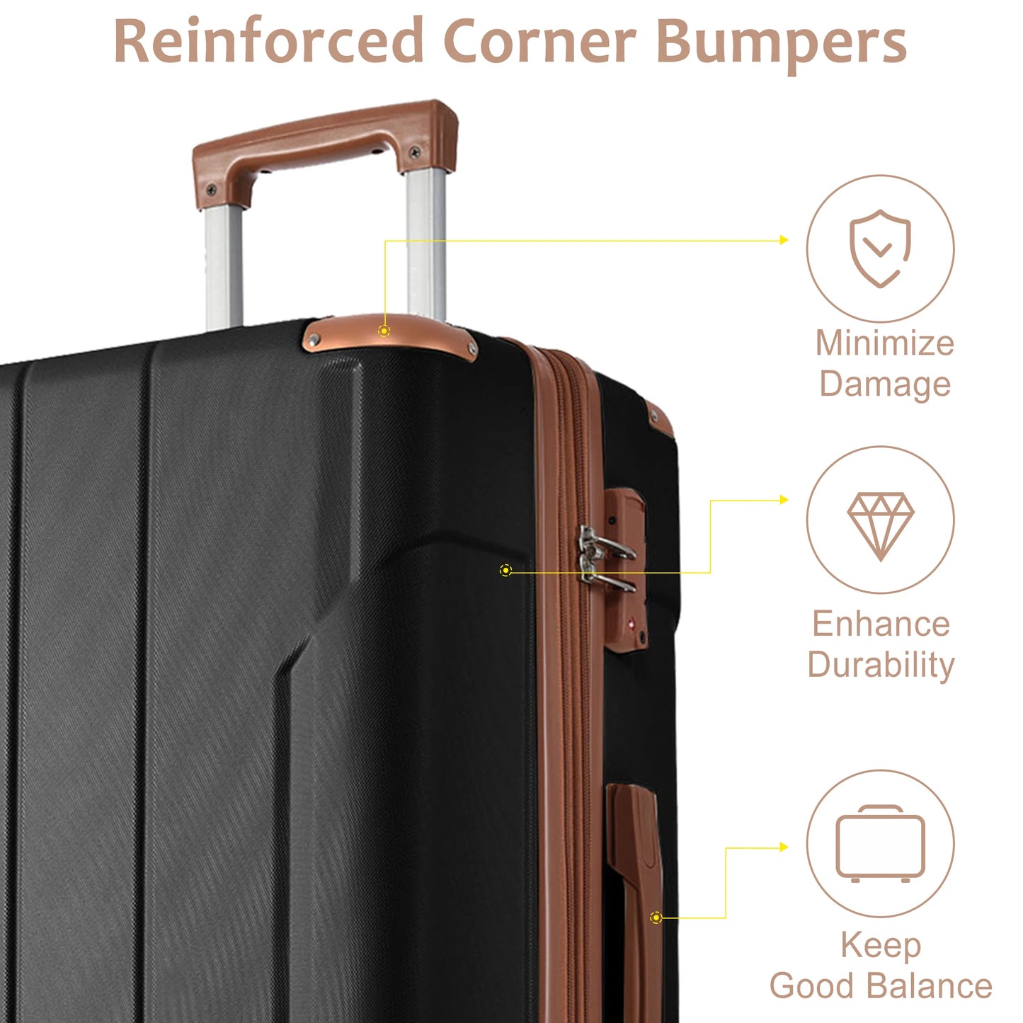 3 PCS ABS Rolling Luggage with Spinner Wheels 24'' 28'' Expandable Travel Suitcase TSA Approved Lock 3-level Telescopic Handle