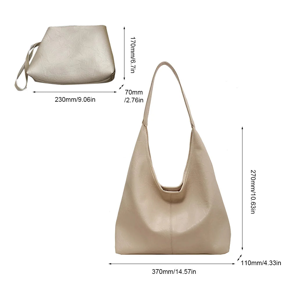 Soft PU Leather Shoulder Bag Vintage Wine Red Ladies Shoulder Bag Commuter Large Handbag for Women Wedding Totes Underarm Bag