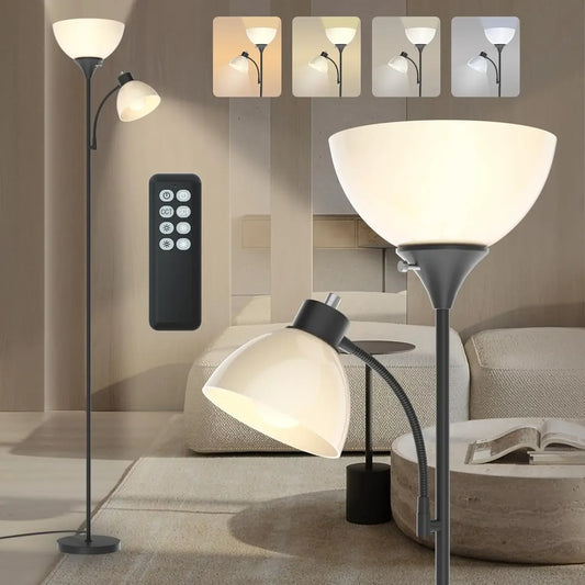 Led Floor Lamp, Super Bright 11W+7W 2100LM Torchiere Floor Lamps for Living Room, Stepless Adjustable 3000K-6000K Temperatures