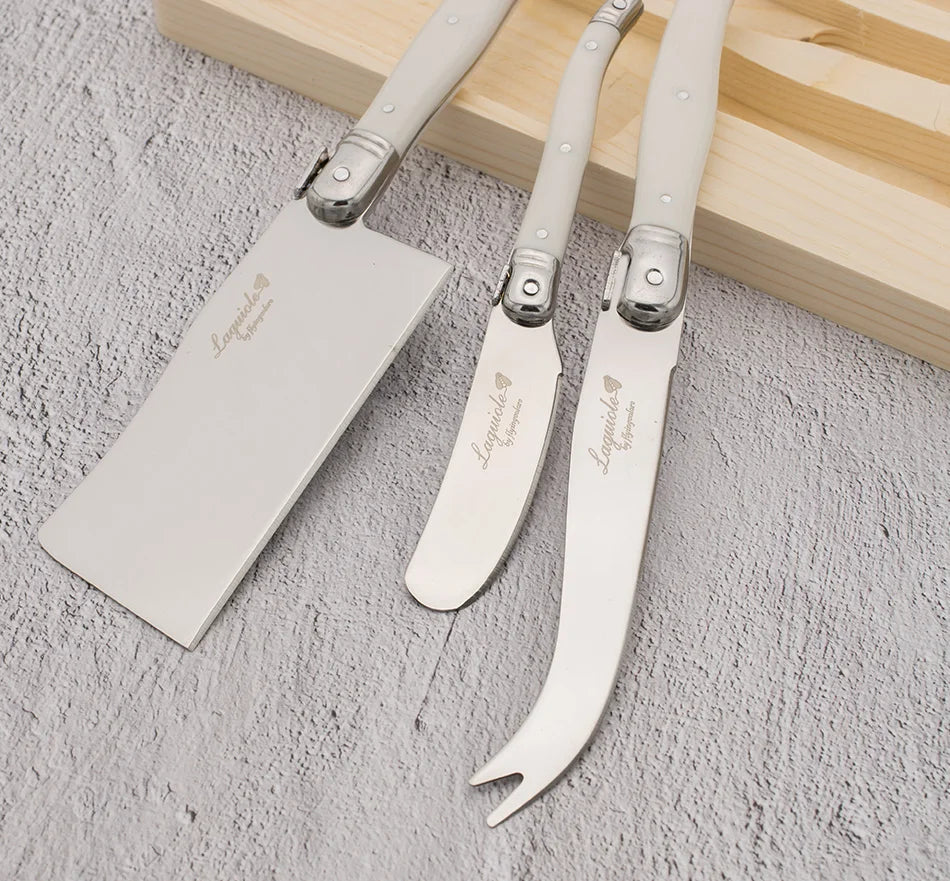 Laguiole Rainbow Cheese knives Set 3pcs Stainless steel Cheese Knife Butter Cutter Spreader in Wood Holder Kitchen Accessories
