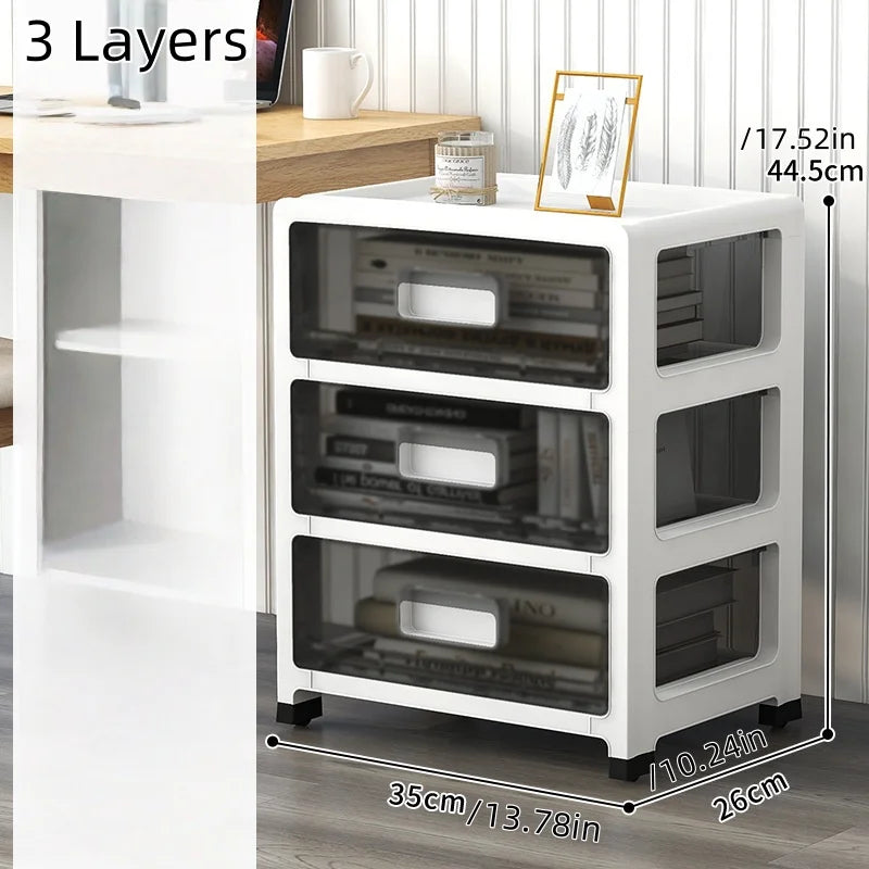 3-6 Tier Storage Cabinet,Large Capacity & Space-Saving Organizer,Transparent Black for Living Room/Bedroom/Study