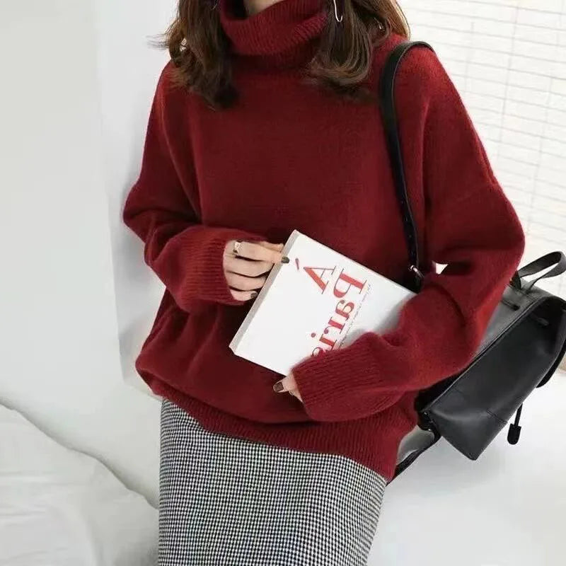 Lucyever Korean Women's Sweater Solid Casual Loose Turtleneck Sweaters Female Thickened Warm Knitted Pullover Autumn Winter 2024