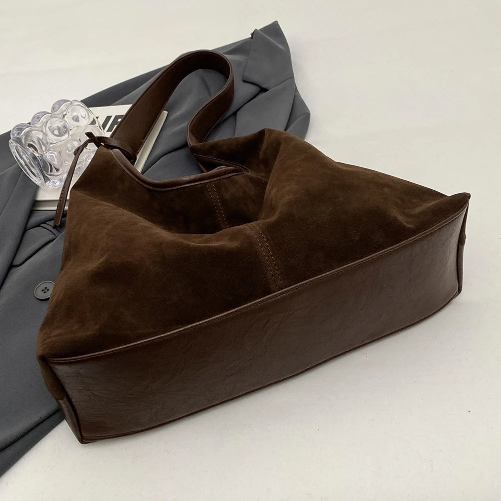 Women Suede Shoulder Bag Magnetic Closure Hobo Bag Suede Slouchy Tote Bag Large Capacity Purse Retro Handbag for Work Travel