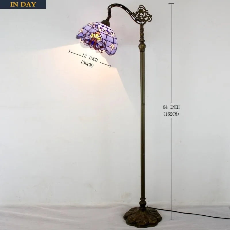 Floor Lamp  Style Blue Purple Stained Glass Arched Lamp 12X18X64 Inches Gooseneck Adjustable Corner Standing Reading