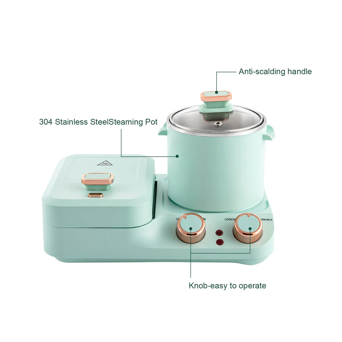 3 in 1 Breakfast Station Electric Mini Toaster Bread Breakfast Sandwich Maker Breakfast Machine with Frying Pan, Boiling Pot