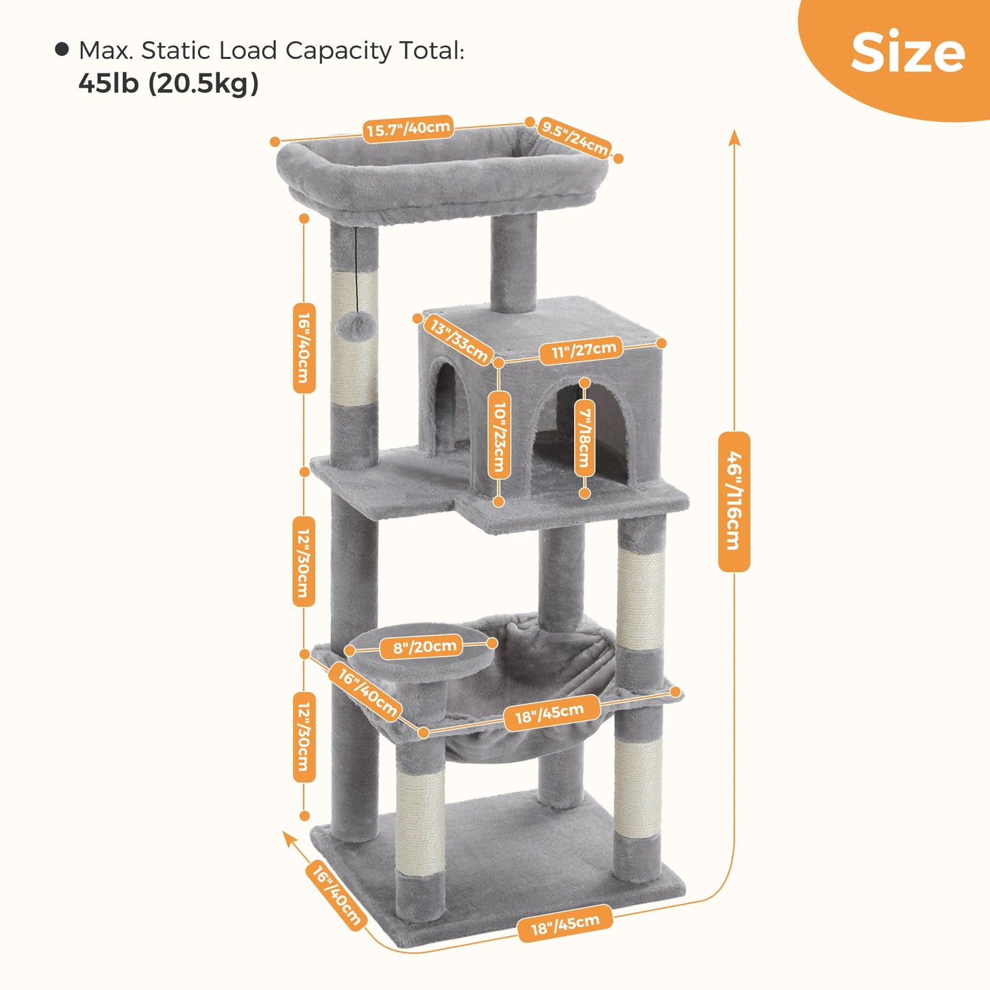 Multi-Level Cat Tree with Hammock Cat Condo Cat Tower for Indoor Cat Scraper Scratching Posts for Cats Kitten House Bed Cat Toys