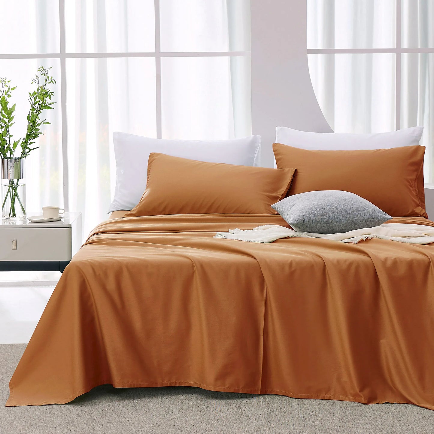 JELLYMONI Lyocell Cotton Sheet Set - 4 Pieces Ultra Soft Bed Sheets, Breathable and Moisture-Wicking Eucalyptus Bedding Set with